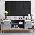 2026 Adjustable Mirror Glass TV Stand Cabinet with Storage for Living Room Hotel Use