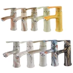Multi‑Colors Marble Pattern Basin Faucet Single Handle Cold Hot Water Mixer Tap For Bathroom Vanity Sink