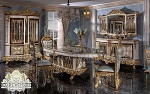 Luxury Upholstered Crown Style Dining Room Furniture Set