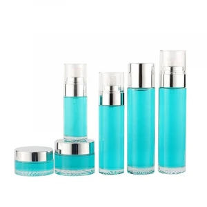 Fashionable 120Ml 80Ml Green Round Cosmetic Bottle And Lotion Jar Set