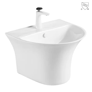 Wall-mount Premium glassy white vitreous china lavatory bathroom wall-hung wash basin