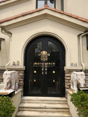 China wrought iron doors design for sale and wholesale luxury design with fly screen and glass door openning hc-11