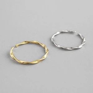 100% 925 Silver Ring Fashion Minimalism Delicate Twist Ring Fine Jewelry for Female 1.6mm Gold Silver Rings