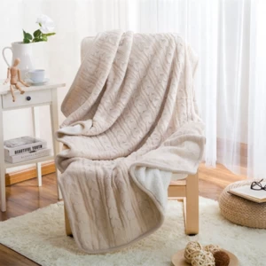 100% Acrylic/Cotton Woven Cable Thick Luxury Cozy Weight Couch Blanket Chunky Knit Sherpa Fleece Throw Blanket