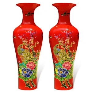 1.4m Big Size Chinese Porcelain Exquisite Red Tall Ceramic Floor Vase