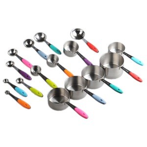 16 pcs Stainless Steel 304 Measuring Cups And Spoons Set With Silicone Grip