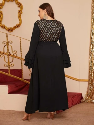 16216# Wholesale luxury black maxi long sleeve women clothing evening dresses plus size gowns dress