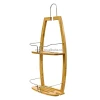 2-Tier Multi-functional Shelf Shampoo Organizer Bamboo Bathroom Shower Rack Hanging Caddy