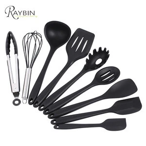 2018 Amazon best sellers 10 piece cooking tools red black kitchen silicone utensil set for camping/bbq
