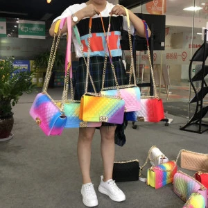 2020 New Arrivals Rainbow Colorful Jelly Purse Ladies Hand Bags Women Handbags For Women PVC Purses And Handbags