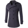 2020 New Mens Woolen Coat Trench Coat Double-Breasted Epaulette Woolen Jacket Coat