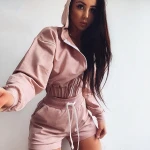 2020 winter women two piece matching clothing long sleeve tops and short pants tracksuit