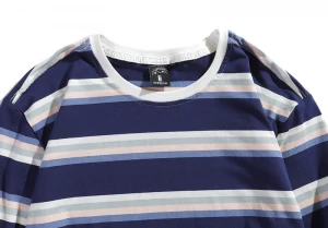 2021 New Fashion Blue Men Long Sleeve T Shirt High Quality Custom Striped Cotton Tshirt