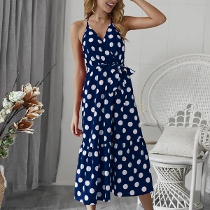 2021 spring and summer new arrival polka dot sling dress beach resort style ladies dresses