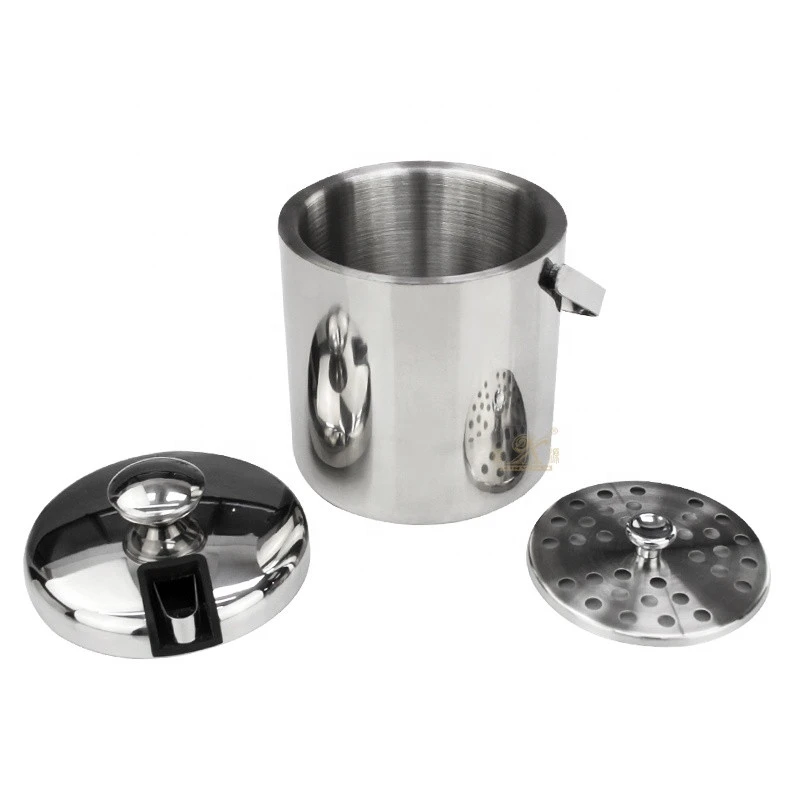 2021 Stainless Steel Double Wall Insulated Metal Ice Bucket with Tongs