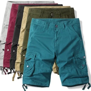 2022 High Quality Low Price Comfortable Cotton Six Pockets Casual Solid Color Spring Men Cargo Shorts