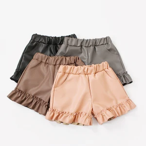 3-10years Baby  Girls PU Leather Pleated Skirt Baby Girl Elastic Waist Short Solid Skirts  pleated skirt