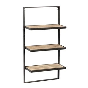 3 Shelves Solid Wood Metal Rack Industrial Style Bookcase,Wooden Book Shelf
