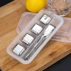 4 Pack Reusable Stainless Steel Ice Cubes with Ice Tong for whiskey, vodka, liqueurs, white wine and more