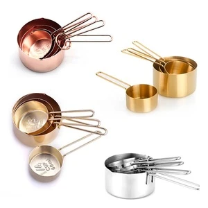 4 Piece Engraved Measurements Baking Tools Rose Gold Copper Stainless Steel Measuring Cups