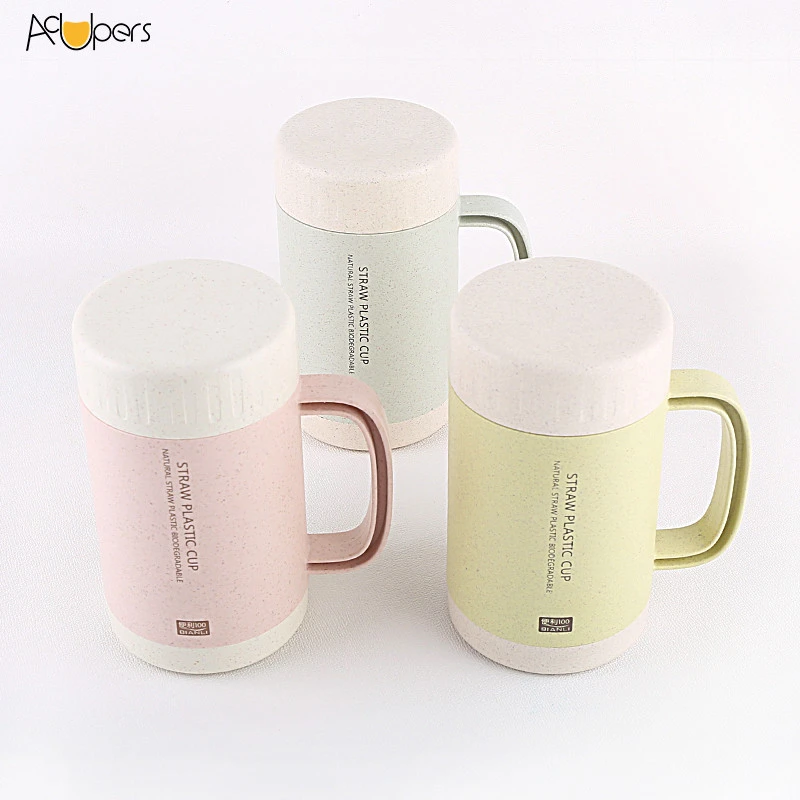 9802J 200ml Wholesale Manufacturers Eco Reusable Recycle Coffee Mug Double Layers Wheat Straw Ceramic Travel Mug With Handle