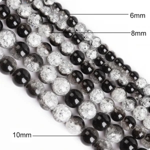 AAA White Cracked Black white Crystal Beads Natural Stone Round Beads For Needlework Jewelry Making 6 8 10 12mm Diy Bracelet Acc