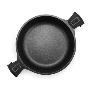 Aluminum die casting low casserole with detachable handles and premium nonstick marble coating