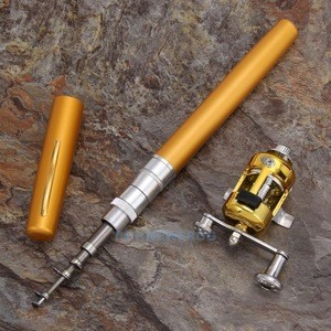 Aluminum6061/Stainles Steel316/brass gold plate Mini Pocket Telescopic Pen Fishing Rod Travel Ice Fishing Rod Pole + Reel Combo