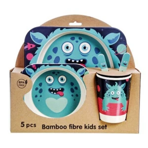 Amazon Hot Selling BPA FREE Bamboo Plastic Children Dish Plate Dinnerware Set
