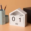 Amazon Top Seller House Shape Perpetual Calendar Wood Desk Wooden Block Home Office Art Craft Decoration