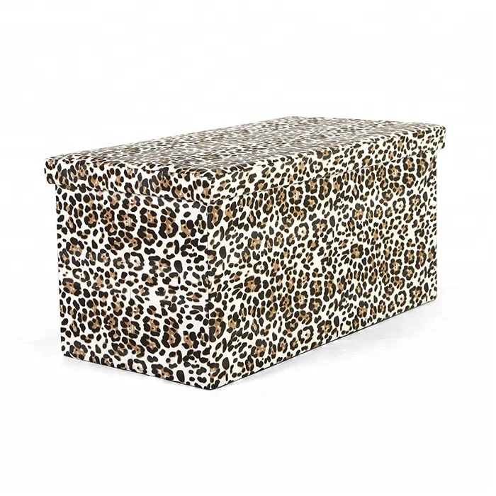 Animal print leather collapsible storage bench ottoman