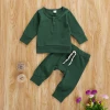 baby Boys and girls plus round neck solid color long sleeve two piece set