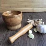 Bamboo Kitchenware Mortar and Pestle Garlic  Pounder Press Spice Crusher