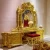 Import baroque expensive wood hand carved royal furniture gold plated bedroom set with red fabric headboard from China