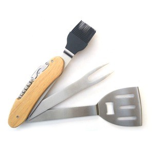 BBQ Grill Multi Portable Knife Foldable Detachable Tool Set With Fork Best And Cleaning Brush