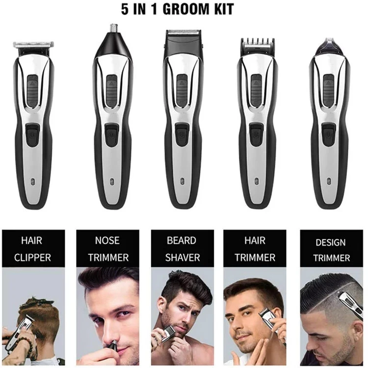 Beard Trimmer Kit with Stand Cordless Rechargeable Waterproof 5 in 1 Multifunctional Mens Grooming Set