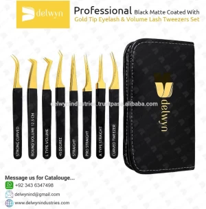Beautiful Black Matte coated with Rose gold Tip Eyelash & Volume Lash Tweezers For Professionals by Delwyn Pakistan