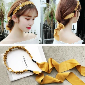 Beautyful Women Scarf Headband Solid Color Tail Streamers Crown Hairband Fashion Vintage Hair Hoop
