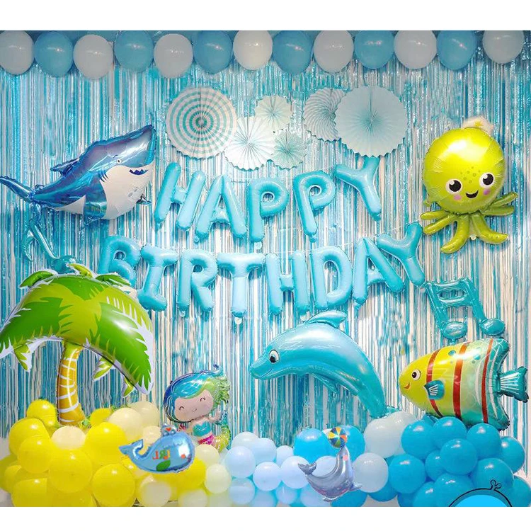Birthday party supplies aluminum balloon happy birthday letters blue dolphin