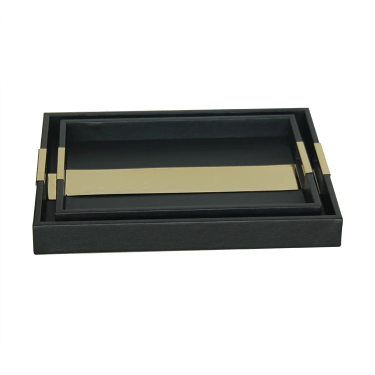 Black Exquisite Style Metal Decoration Serving Tray