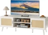 Boho TV Stand Entertainment Center  Adjustable Shelf Rattan TV Console with 2 Cabinets Media Console 4 Solid Wood Feet Cord Hole