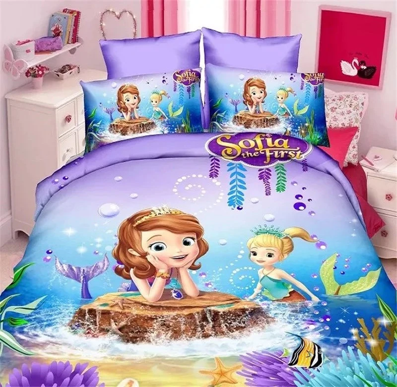 Cartoon Princess, Sophia, Barlie character bed sheets for girls, kids bedding sets, Duvet Cover with pillowcase.