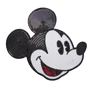 China manufacturer micky mouse sew on embroidered sequins patches