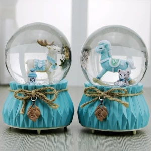 Christmas Resin Carousel  music box snow globe musical crystal glass ball for indoor decoration
