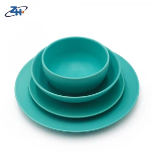Color Glaze Porcelain Plates Bowls Matte Blue Ceramic Dinner Set