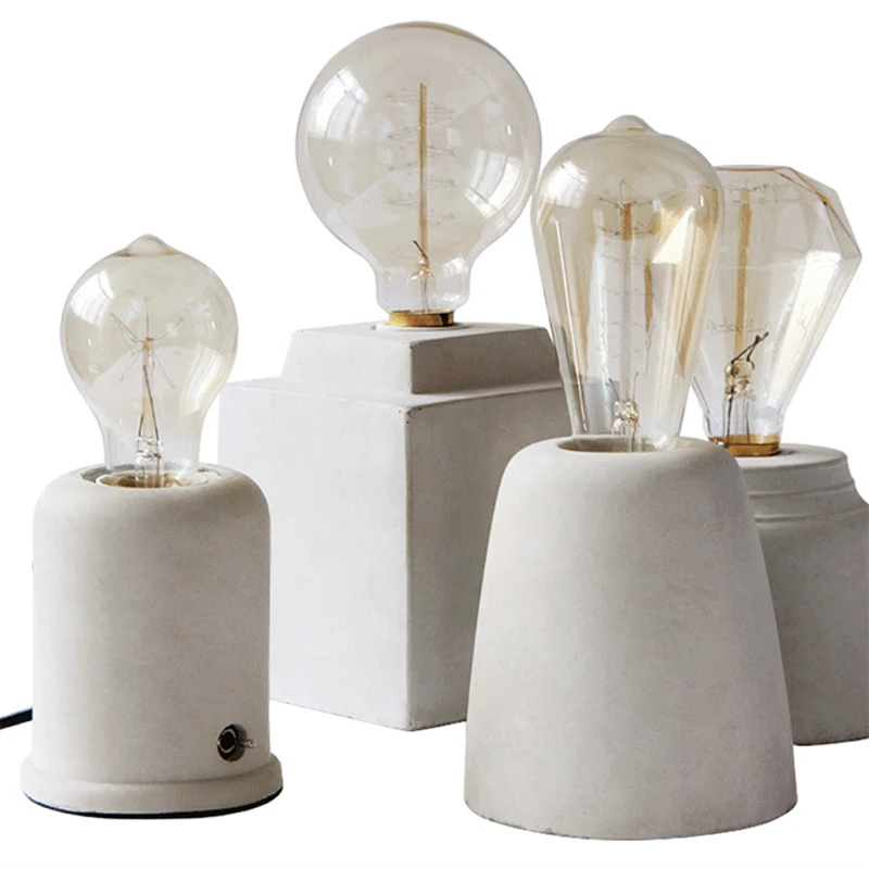 concrete bedside table lamp with edison light bulb