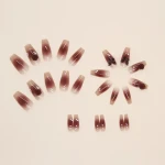 Coral red blush medium-length ballet nails crystal butterfly camellia pearl press on nails