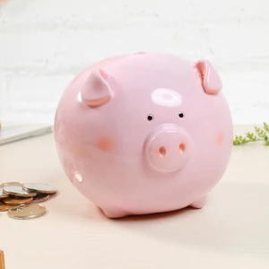 Cqg002 Cute 4.5 Inch Tall Pig Animal Shape Piggy Banks, Resin Money Saving Box For Kids