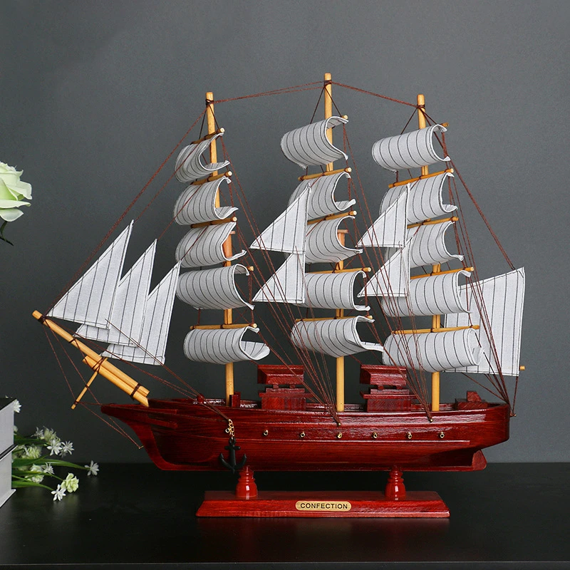 Creative wooden simulation 50cm sailing boat model living room office crafts decoration gifts
