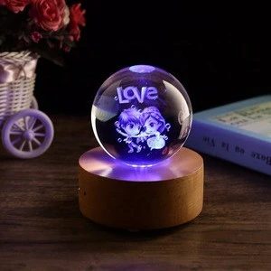 Crystal souvenir custom style 3d laser rose crystal ball music box